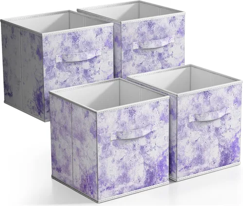Vista 12 de Sorbus Cubos de almacenamiento de tela plegables – Cestas de organización plegables de 11 pulgadas con asa – 4 canicas negras para despensa Negro
