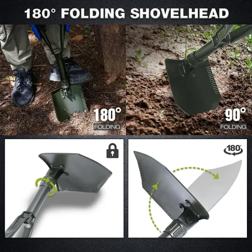 Vista 6 de REDCAMP - Pala plegable militar para campamento, herramienta de acero de alto carbono para cavar con mango triple con cubierta