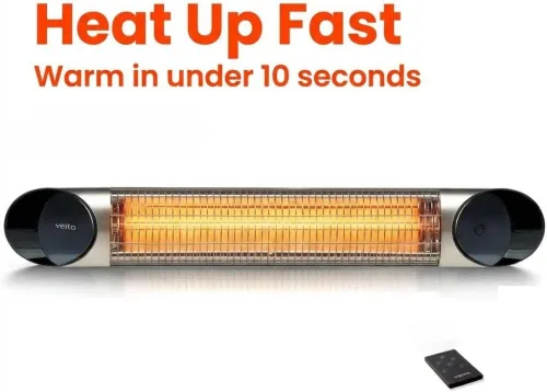Vista 14 de Veito Blade S - Calentador infrarrojo de carbono con mando a distancia, 2500 W, color plateado IP55 weatherproof 2500W carbon infrared heater with