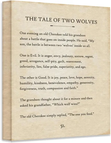 Vista 6 de The Tale of Two Wolves - Póster enmarcado de 11 x 14 pulgadas, listo para colgar, arte de pared con cita inspiradora de la parábola Cherokee