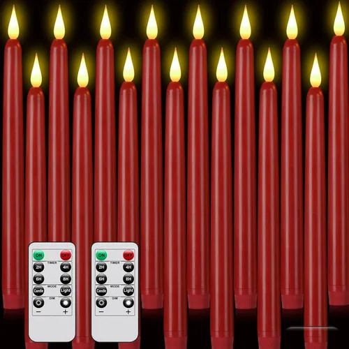 Vista 8 de Vela cónica sin llama con control remoto, paquete de 3 velas LED de plástico, velas parpadeantes que funcionan con pilas, vela alta clásica de 9.2