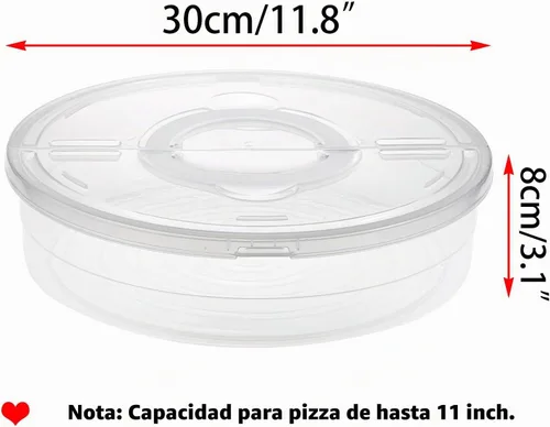 Vista 3 de BTSKY Recipiente de plástico transparente para pizza con tapa y asa, contenedor redondo de 12 pulgadas para tartas con tapa, contenedor