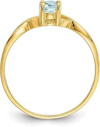 Vista 2 de Anillo de oro amarillo de 14 quilates con piedra natal azul aguamarina tamaño 7.00 de marzo joyería fina para mujer, regalos para ella, Oro amarillo