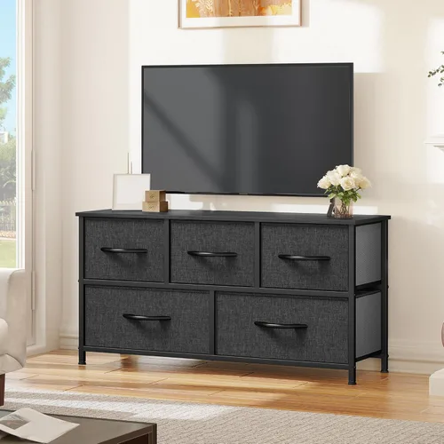 Vista 4 de YITAHOME Cómoda con 5 Cajones - Torre de Almacenamiento de Tela, Cómoda Negra y Cajonera, Unidad Organizadora para Dormitorio Negro ceniza gris