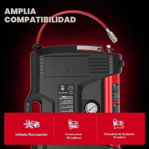 Vista 4 de ECOMAX Compresor de aire de montaje en pared, inflador de neumáticos, compresor de aire portátil, sin aceite, con manguera de aire retráctil de 30