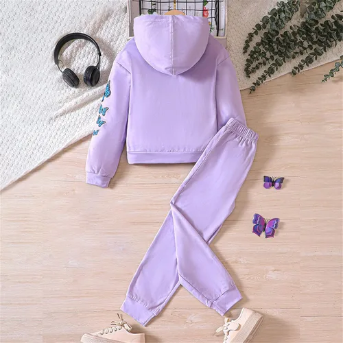Vista 5 de TBUIALL Ropa para niñas pequeñas, conjunto de pantalones con capucha de manga larga con estampado de mariposas para 1 adolescente