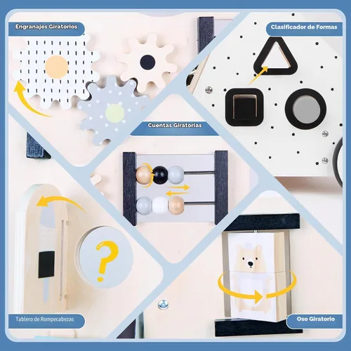 Vista 5 de Asweets Andador de bebé de madera con empuje y tracción para aprender, actividad de aprendizaje para niños, juguete de actividad con múltiples
