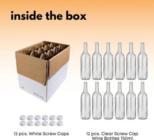 Vista 7 de Botellas de vidrio transparente de 25.4 fl oz con tapas W5 Burdeos - Juego