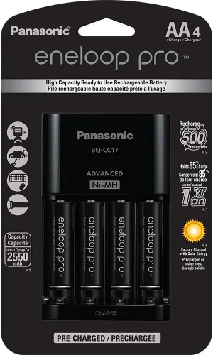 Vista 4 de Eneloop Panasonic Pro AA - Baterías recargables (paquete de 12) + paquete de cargador de 4 posiciones