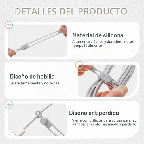 Vista 4 de Organizador de cables de datos, bridas de silicona actualizadas 2026, organizador de cables reutilizable, cable elástico multiusos para agrupar 18pcs