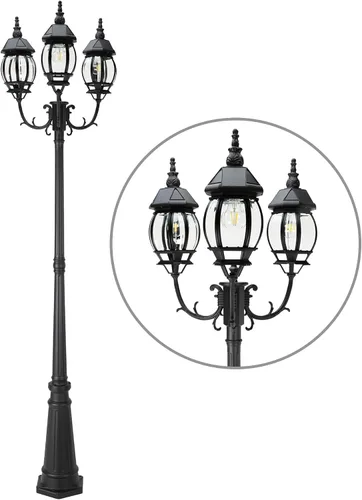 Vista 9 de LUTEC Lámpara solar para poste, luz de poste impermeable del anochecer al amanecer con vidrio transparente, exterior de aluminio vintage negro