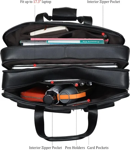 Vista 6 de Polare - Maletín de cuero de grano completo de 18.5 pulgadas para computadora portátil, bolsa de mensajero para hombres, grande para portátiles