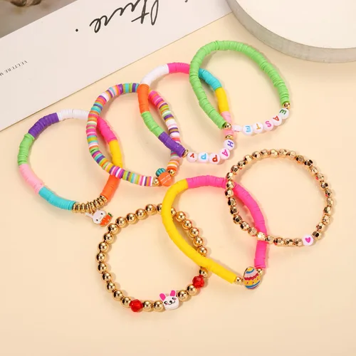 Vista 222 de Surfer Heishi - Pulseras apilables para mujer, apilables, de vinilo arcoíris, disco de arcilla, pulseras elásticas para la amistad, joyería bohemia