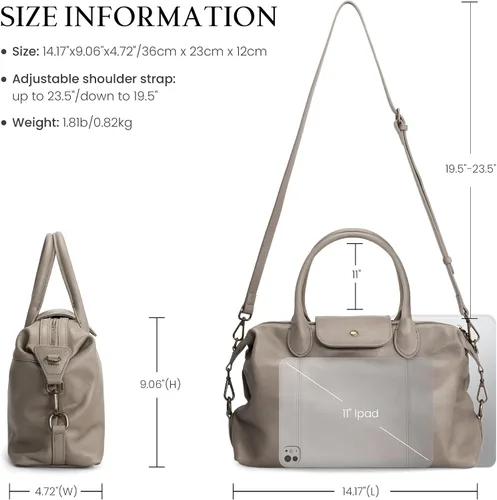 Vista 8 de befen Bolso de mano vintage de cuero genuino para mujer, bolso de mano con asa superior, bolso de cuero grande, bandolera de hombro