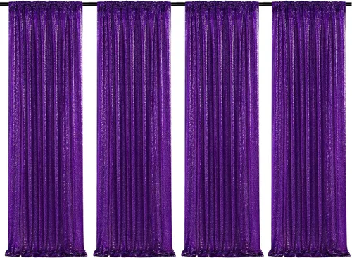 Vista 43 de Poise3EHome - Cortinas de lentejuelas con purpurina champagne, 2 piezas de 2 x 8 pies, paneles de purpurina para fiesta de Halloween, fiesta