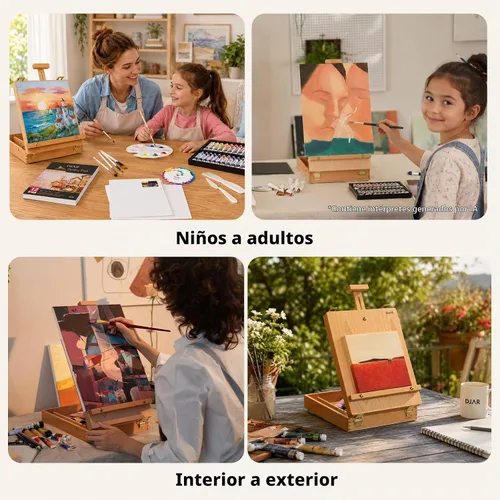 Vista 7 de DJAR Caballete de Mesa para Pintura, Caja de Bocetos de Madera de Haya Sólida Ajustable Caballete de Arte de Escritorio, Caja de Almacenamiento