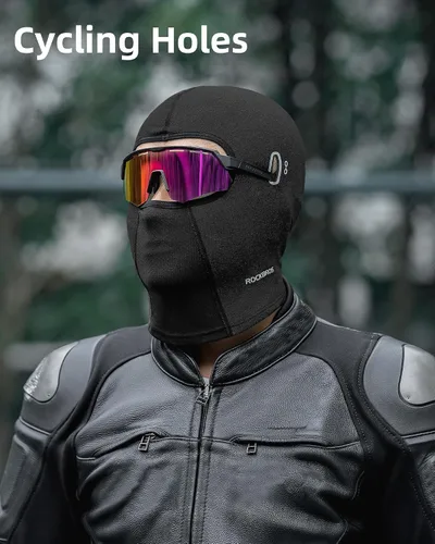 Vista 5 de ROCKBROS Forro para casco con agujeros para gafas, gorro térmico para debajo del casco, gorro para motocicleta, casco de bicicleta