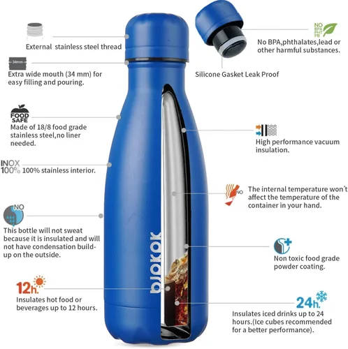 Vista 3 de [Usado] BJPKPK Botella de agua pequeña aislada de 12 onzas, frasco a prueba de A-azul