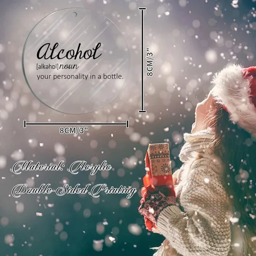 Vista 2 de Definición de sustantivo de alcohol, adorno acrílico de Navidad, decoración de árbol de Navidad, definición divertida, adorno de árbol de Navidad