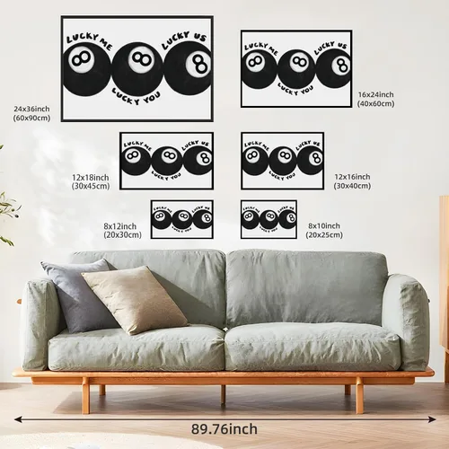 Vista 3 de Lucky Me Lucky You Arte de Pared Impreso Póster Moderno de Bola 8 en Blanco y Negro Decoración de Habitación de Niño Imagen Inspirada en Billar