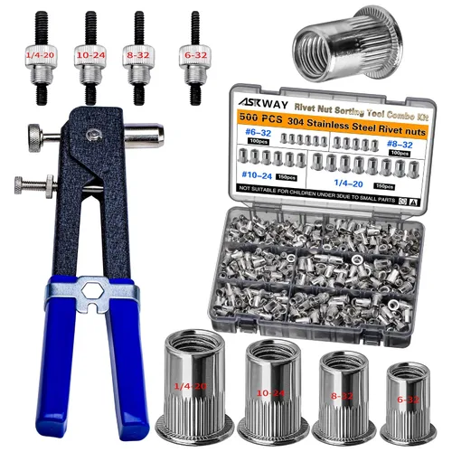 Vista 9 de Kit de herramientas de tuerca de remache a presión, 430 piezas de combinación de tuercas de remache métricas (M8/M6/M5/M4/M3), adecuado