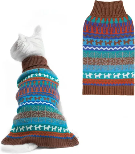 Vista 29 de Suéter Mihachi para perro - Ropa de abrigo de invierno con tiras coloridas para clima frío Marrón