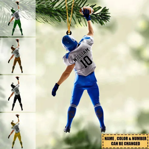 Vista 3 de Adorno de fútbol americano personalizado, nombre y número personalizados, adorno 2D de forma plana, regalo para jugadores de fútbol y amantes