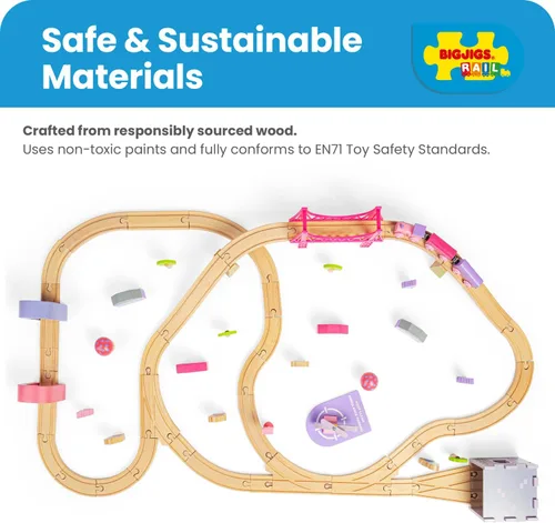 Vista 6 de Bigjigs Rail Fairy Town - Juego de tren de madera Juguete ferroviario para niños a partir de 3 años Pista de madera con modelo de aldea