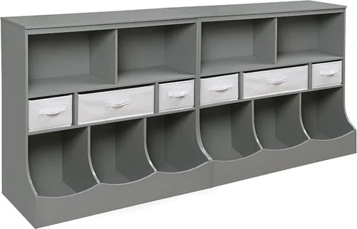 Vista 8 de Badger Basket Combo Bin Unidad de almacenamiento de juguetes y estante para libros para niños con 3 cestas - Gris
