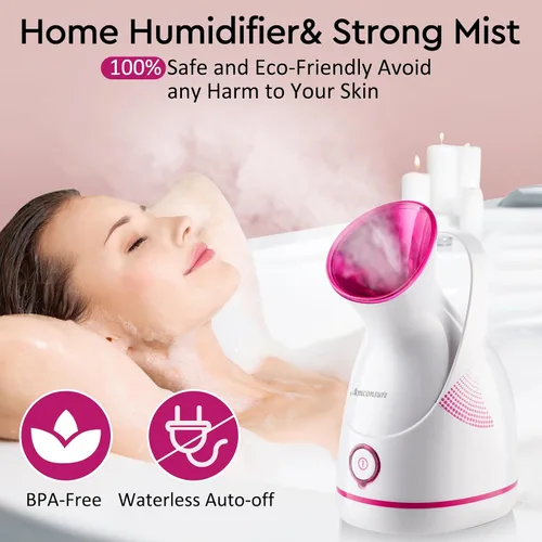 Vista 5 de Amconsure Vaporizador facial – vaporizador facial nano iónico, vaporizador de niebla cálida para sauna en el hogar, spa, humidificador para vapor