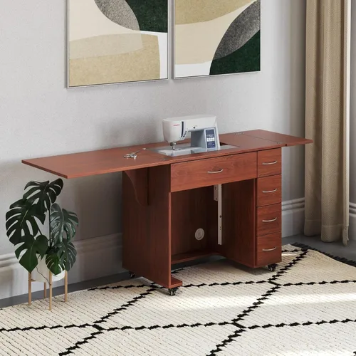 Vista 2 de Arrow - Muebles de costura clásicos Alice - Armario de costura compacto de tamaño mediano con elevador hidráulico de máquina, cajones, hojas