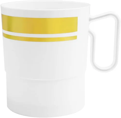 Vista 12 de Party Essentials Taza de café de plástico duro de 8 onzas con asa, 20 unidades, color negro bistró