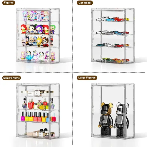 Vista 3 de Vitrina de acrílico transparente de 4 niveles para figuras coleccionables montada en la pared, vitrina de exhibición de figuras de hobby