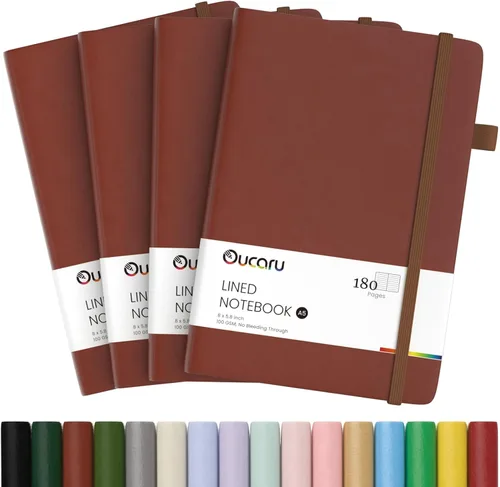 Vista 30 de Oucaru Cuaderno rayado, paquete de 4, 180 páginas, diarios A5 para escribir, papel grueso de 100 GSM, cuadernos pequeños diarios para mujeres