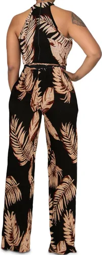 Vista 3 de Mono para mujer, sexy, elegante, largo, recto, con estampado de cóctel, overol de fiesta con cremallera