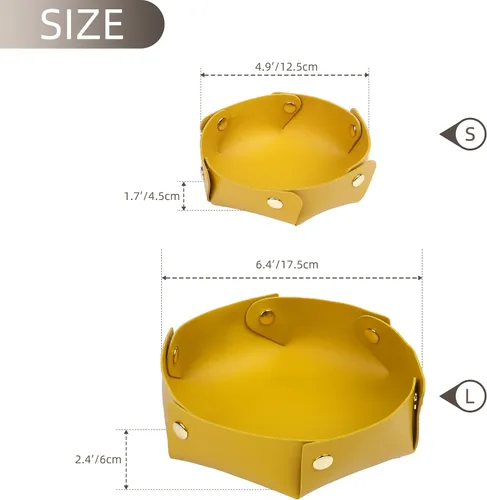 Vista 3 de Jusdreen 2 bandejas multifuncionales con botones, bandeja de almacenamiento de cuero para cosméticos, dulces, llaves, cartera, cambio, teléfono
