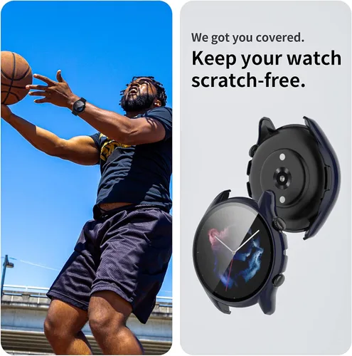 Vista 6 de Funda compatible con Amazfit GTR 3 Pro/GTR 3 Protector de pantalla de vidrio templado, carcasa de policarbonato duro, cubierta completa, carcasa