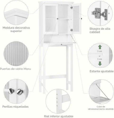 Vista 4 de Spirich Over the Toilet Storage Cabinet with Moru Glass Doors, White