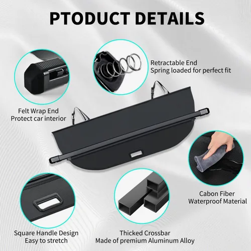 Vista 2 de Cubierta de carga para automóvil compatible con Toyota RAV4 2018 2017 2016 2015 2014 2013 SUV Accesorios, cubierta de maletero retráctil para RAV4