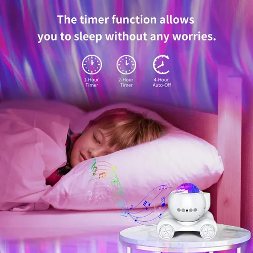 Vista 3 de ENOKIK Proyector de Luces del Norte, Proyector de Estrellas Aurora con Altavoz Bluetooth Integrado, Máquina de Ruido Blanco para Niños y Adultos