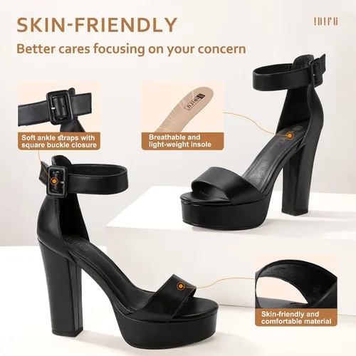 Vista 5 de IDIFU - Tacones de plataforma de 5pulgadas para mujer, sandalias Sabrina IN5 de tacón alto y grueso, correa de tobillo, zapatos sexis y elegantes