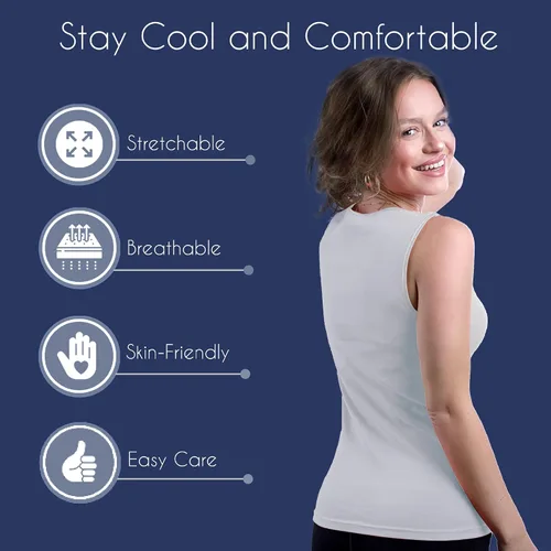 Vista 6 de Camiseta sin mangas para mujer - Algodón - Cuello alto, diseño de hombro completo