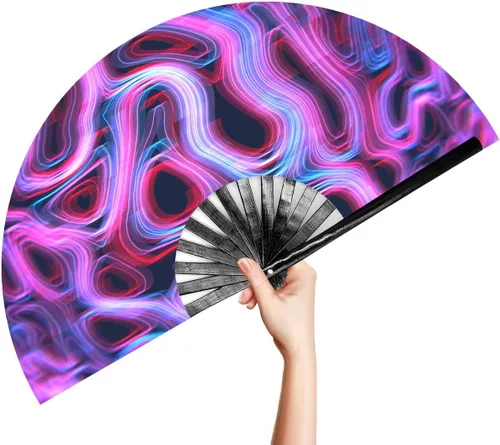 Vista 11 de OMyTea Rave Clack - Ventilador de mano para hombres y mujeres – Ventilador de mano plegable de bambú chino japonés – para EDM, festival de música