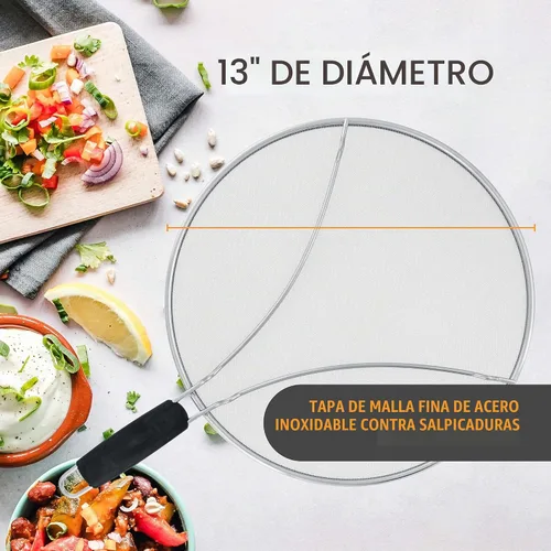 Vista 2 de U.S. Kitchen Supply Protector de salpicaduras de acero inoxidable de 13 pulgadas, cubierta de malla fina, grasa y aceite, pantalla de salpicaduras