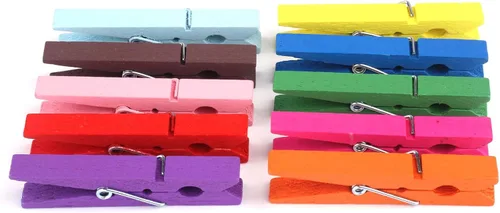 Vista 5 de Pinzas de ropa de madera multicolor de 3 pulgadas para manualidades escolares, paquete de 50 School Clothes Pins Clips Pegs