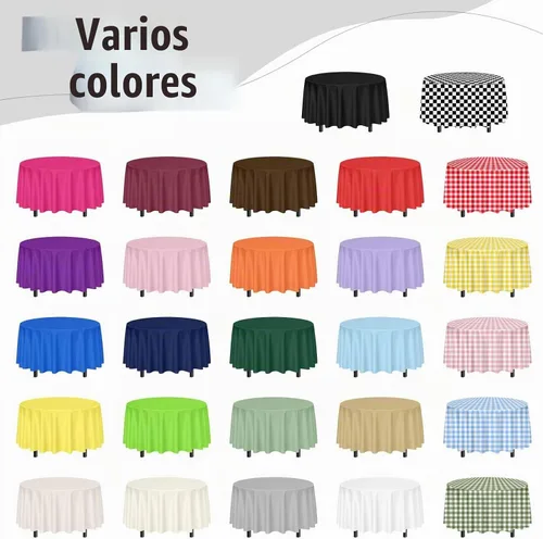 Vista 8 de SietDESEO Paquete de 2 manteles redondos de plástico de 84 x 84 pulgadas, impermeables, color negro, desechables para bodas, cumpleaños, baby Mantel