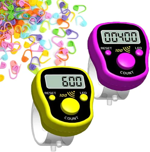 Vista 10 de Contador de dedo manual, clicker digital, paquete de 5 unidades, contador de puntadas para tejer, led, dígitos ajustables, pantalla LCD electrónica