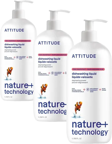 Vista 21 de ATTITUDE Jabón para Platos, Verificado por EWG, Líquido para Lavar Platos a Base de Plantas y Vegano, De Origen Natural, Aroma a Ralladura