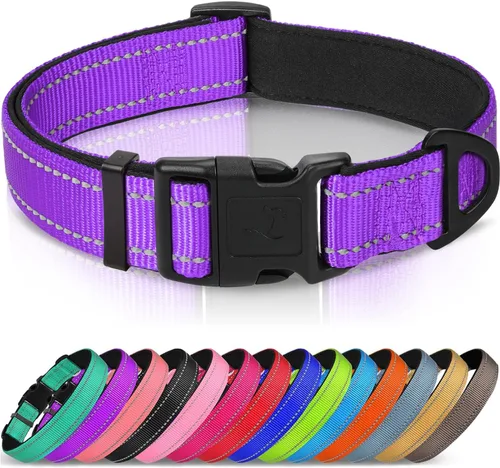 Vista 9 de Joytale - Collar reflectante para perro, collar de nailon transpirable con acolchado de neopreno suave para mascotas, ajustable para cachorros