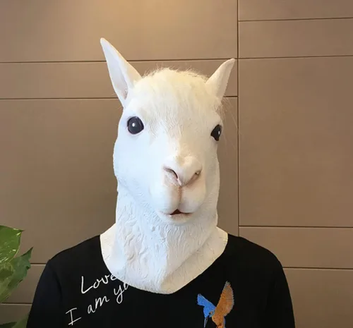 Vista 2 de Disfraz de máscara de cabeza de alpaca de caballo animal de Halloween